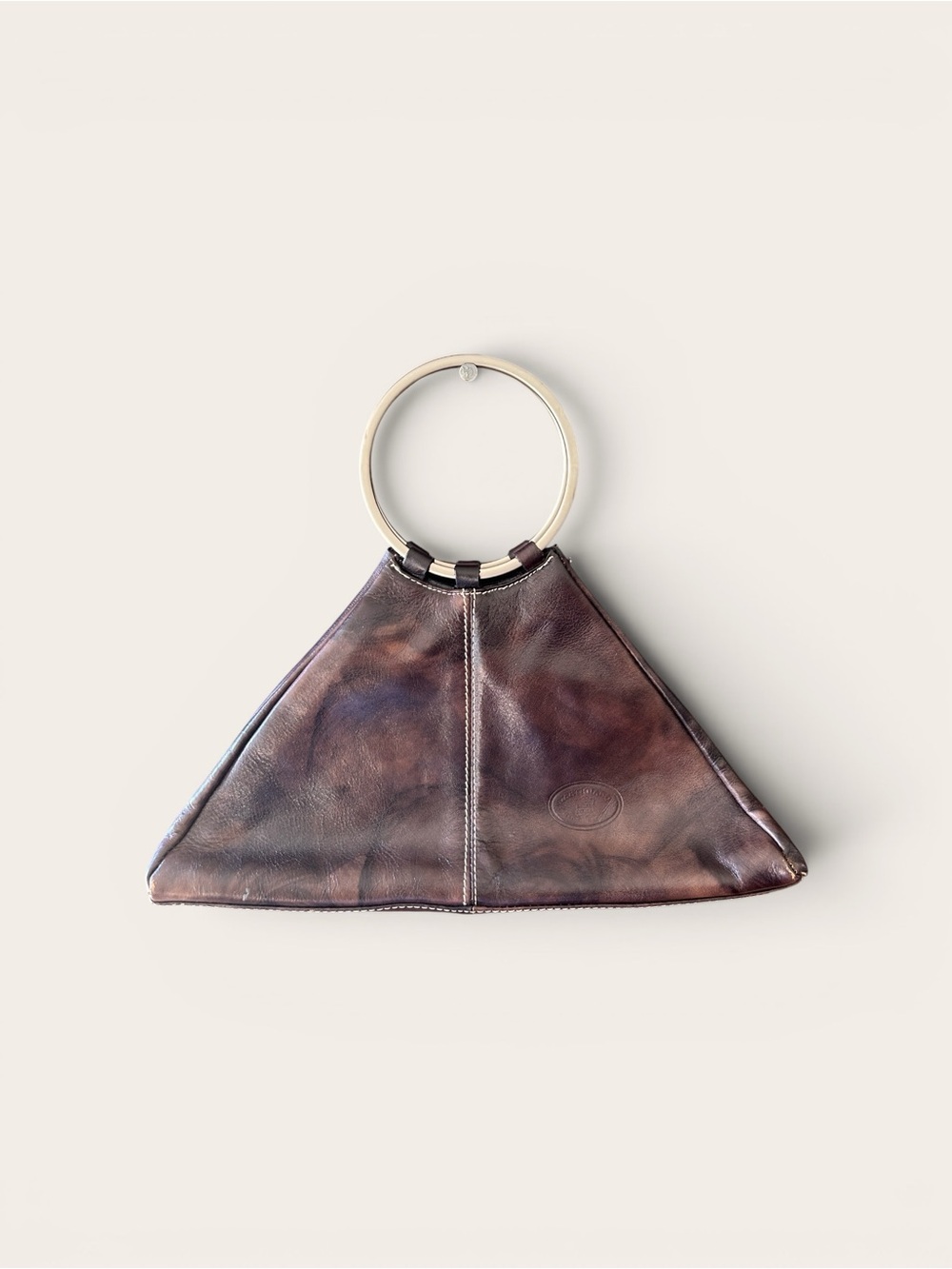 Vintage-Inspired Brown Leather Ring-Handle Bag